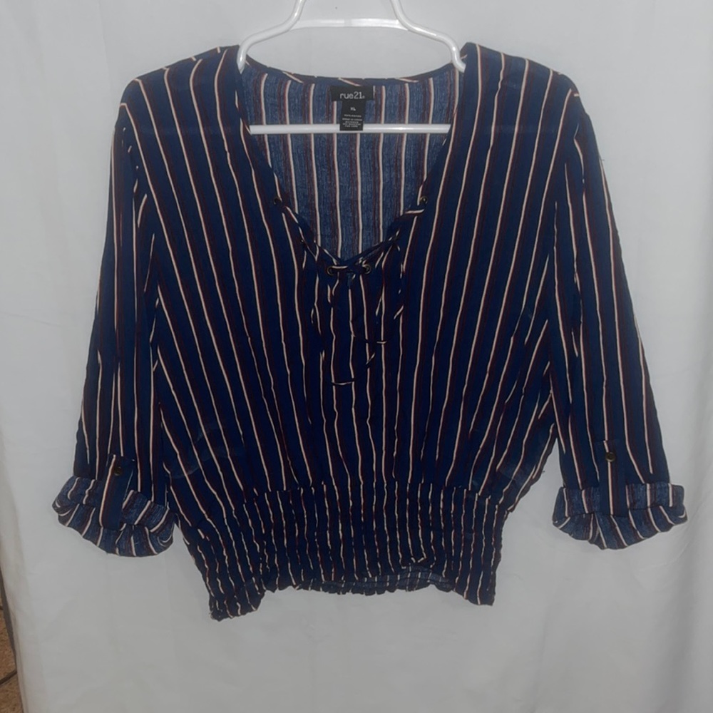 Rue 21 XL Navy Blue quarter sleeve blouse